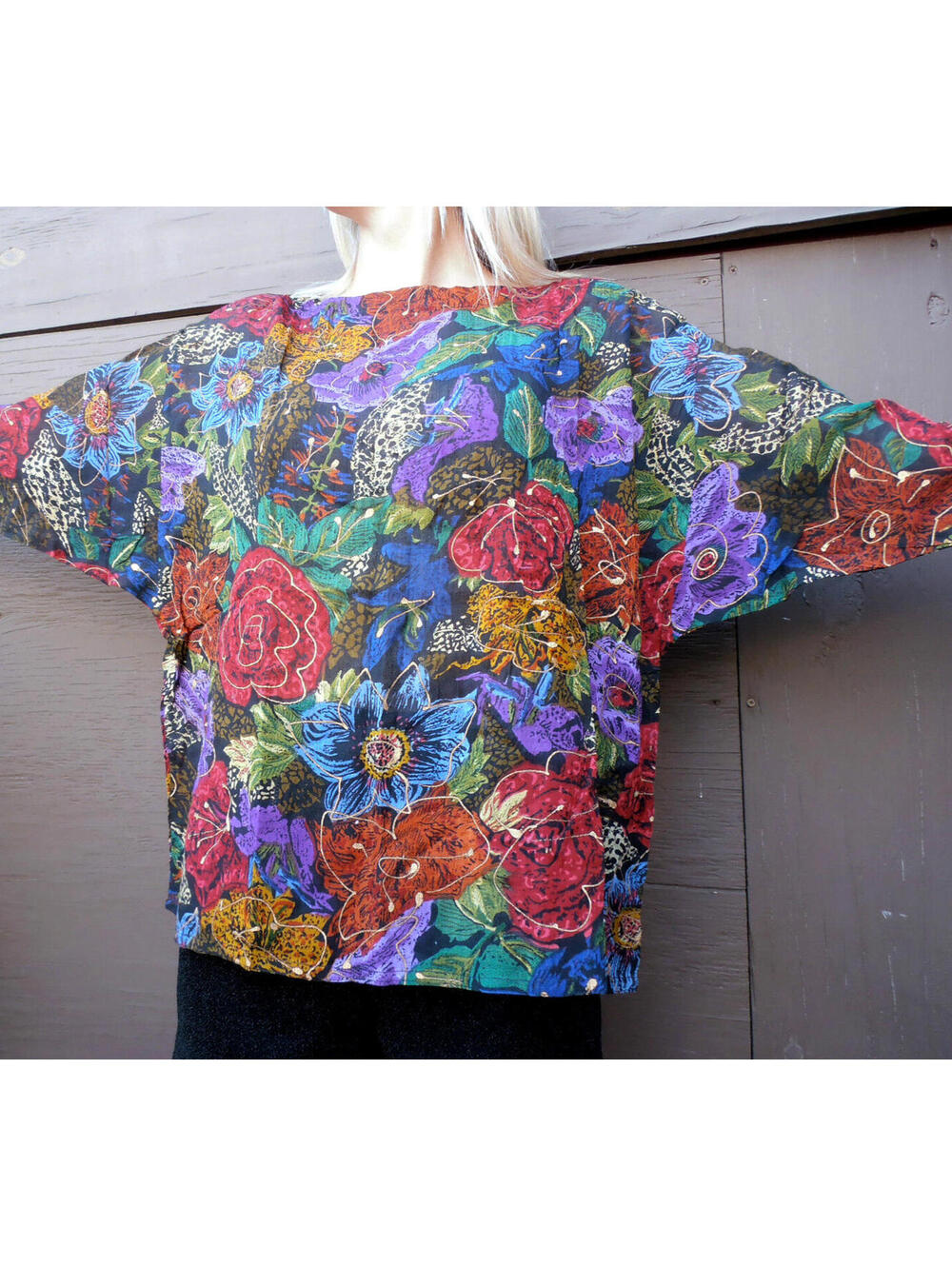 Vintage 1990s Roses Splash Art Long Sleeve Top Grunge ZASHI Deadstock New Size M